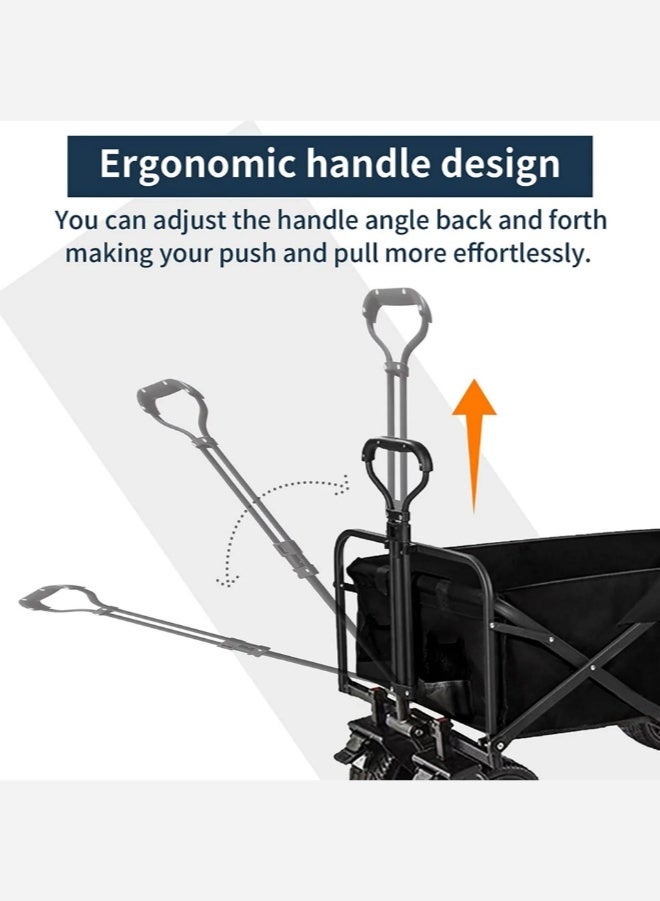 Eworld Heavy-Duty Foldable Shopping Cart – 100KG Capacity Utility Wagon with 360° Wheels, Adjustable Handle, Waterproof Fabric – Black - Image 2